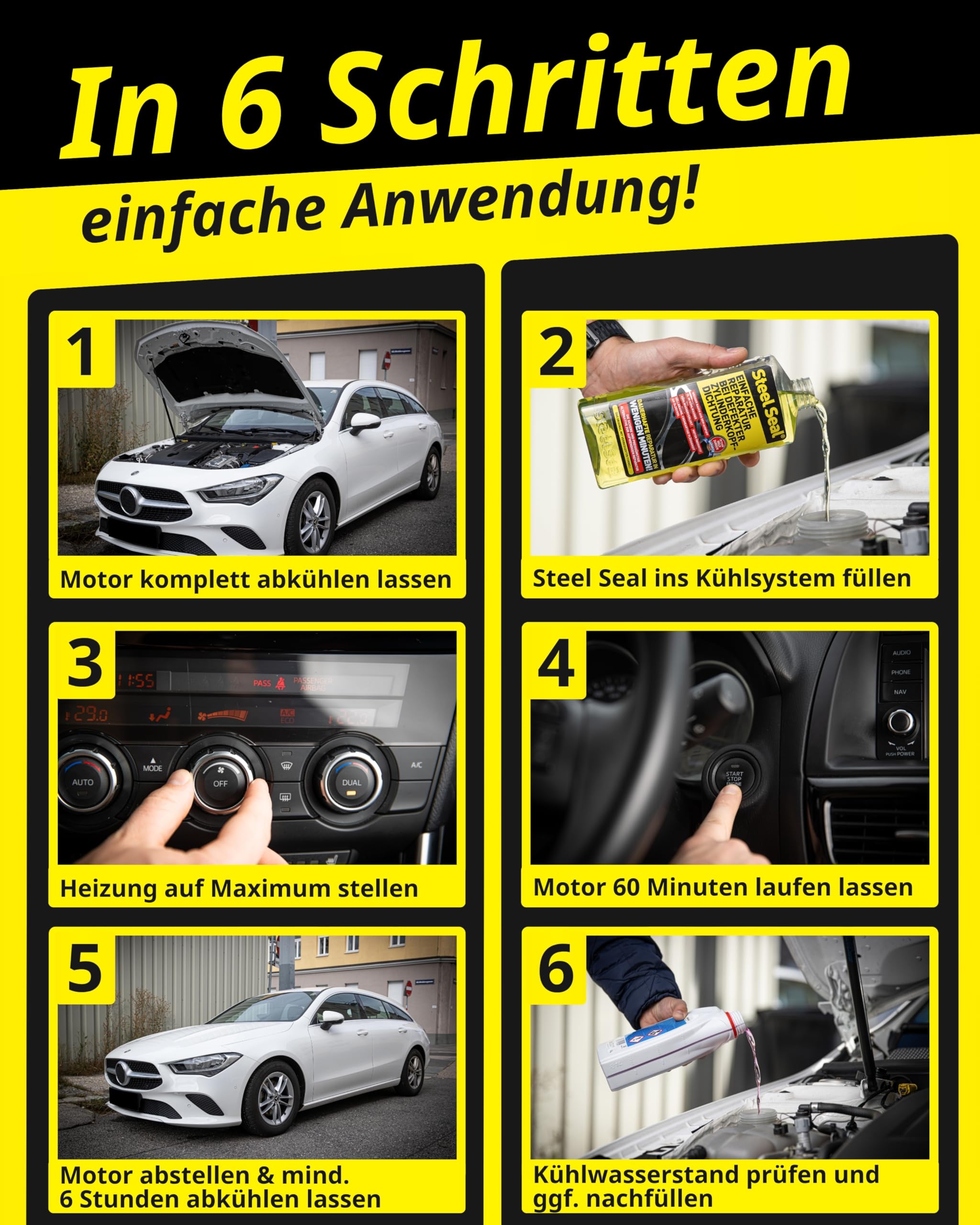 STEEL SEAL Zylinderkopfdichtung Dichtmittel – Zylinderkopfdichtung abdichten, Kühlwasserverlust stoppen & Motorschäden vermeiden – Reparatur ohne Werkstatt für alle wassergekühlten Motoren