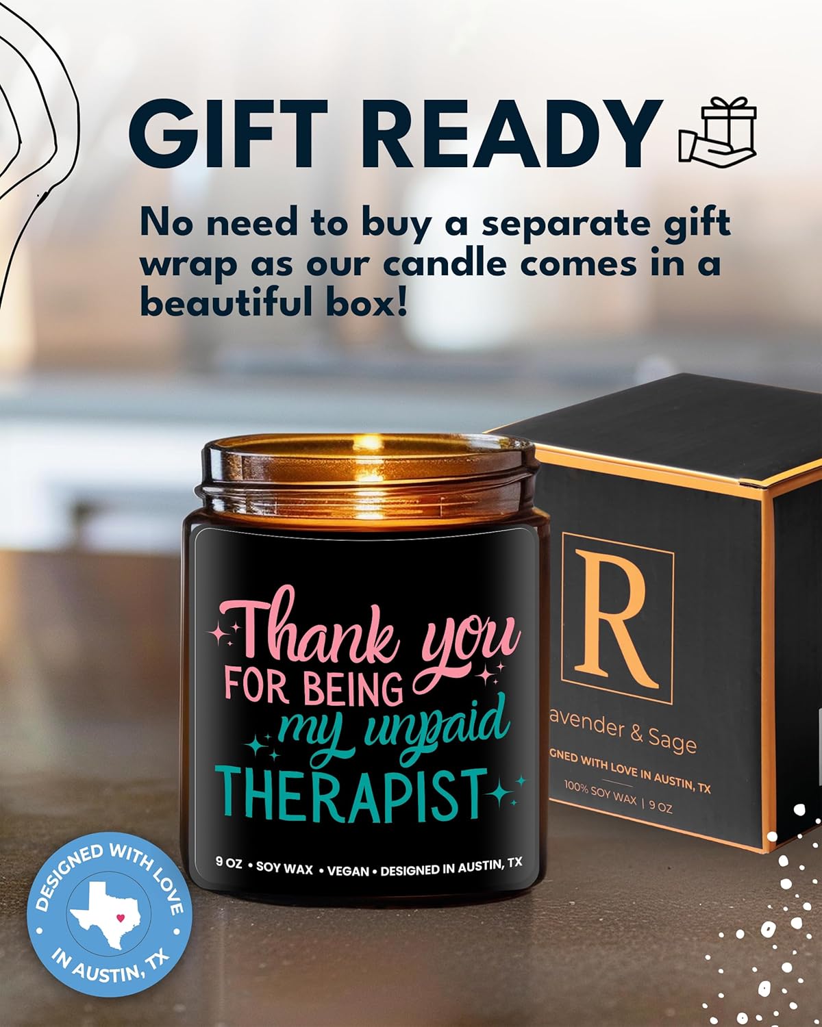 Funny Candle for Best Friend, Thank You for Being My Unpaid Therapist Candle, Unique Best Friend Candles for Women, Funny Friendship Gifts, Gifts for Bestfriends, Birthday, Christmas, Gift-Ready - Image 4