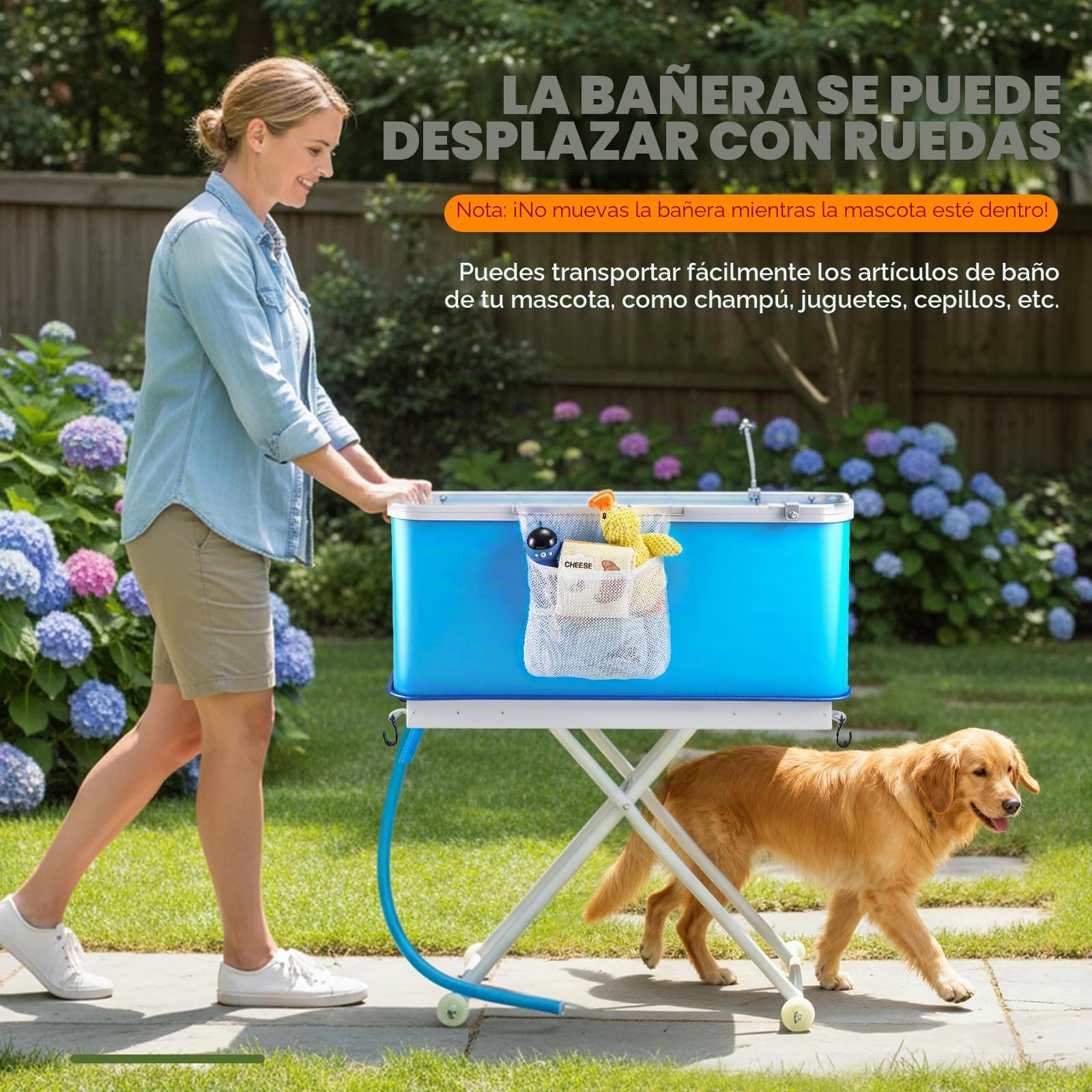 NEWTRY Bañera elevada para perros con desagüe, gran capacidad, plegable, altura ajustable, para perros y gatos pequeños y medianos (azul)