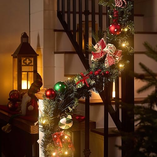 Miniatura 2 de Valery Madelman Guirnalda de Navidad Preencendida de 9 Pies con Luces para Repisa de Chimenea, Guirnalda de Navidad Iluminada para Exteriores con