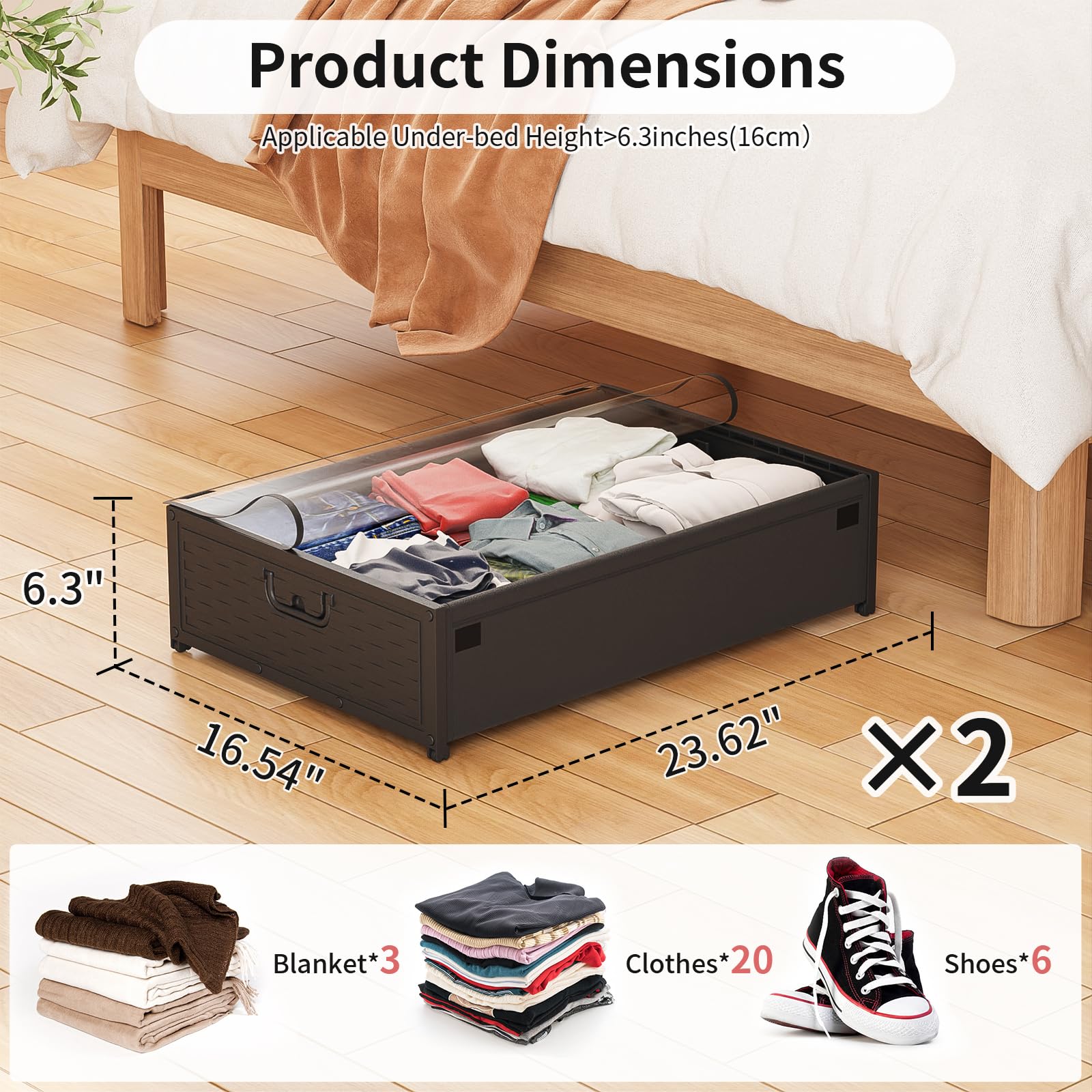 Contenitore sotto il letto con ruote, 40 l, contenitore sotto il letto con coperchio, organizer per vestiti e scarpe, per dormitorio, camera da letto, tessuto Oxford e struttura in metallo