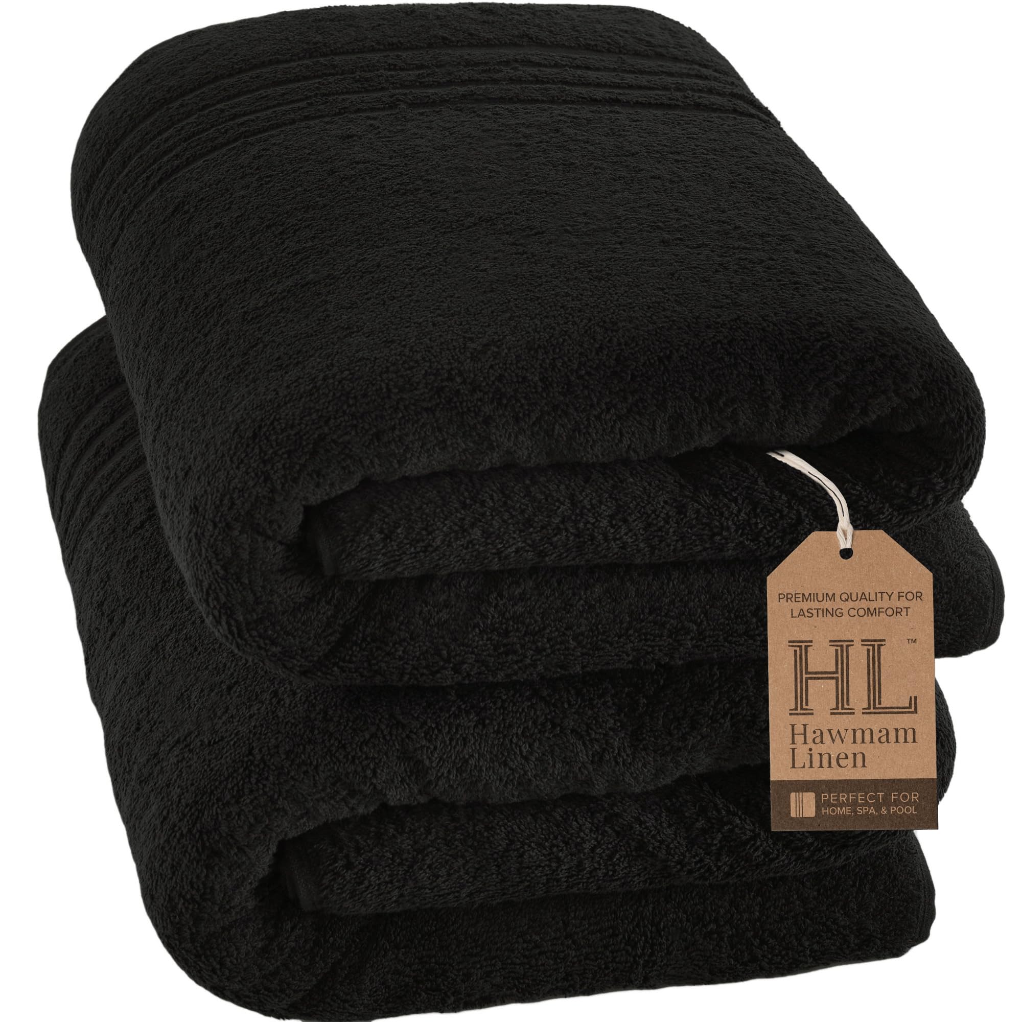 Hawmam Linen Bath Sheets Extra Large, Turkish Cotton, 2 Pack, Black