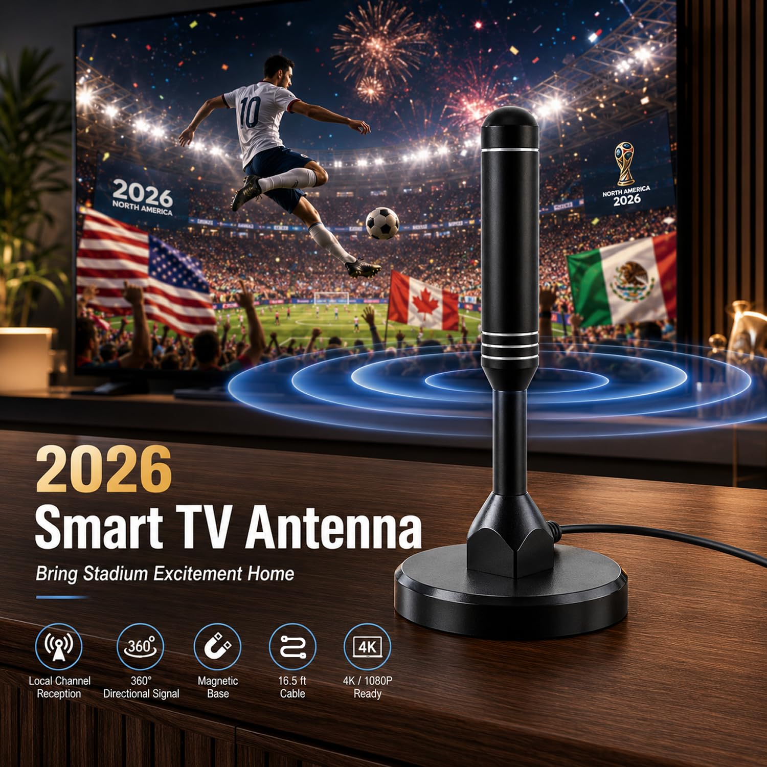 Chaowei Antena de televisión portátil Interior y Exterior de Alta Ganancia Vista Libre mit abnehmbarem Signalverstärker für DVB-T,DVB-T2 USB Empfang-mit großer Magnetbasis,360 Empfang,120Millas