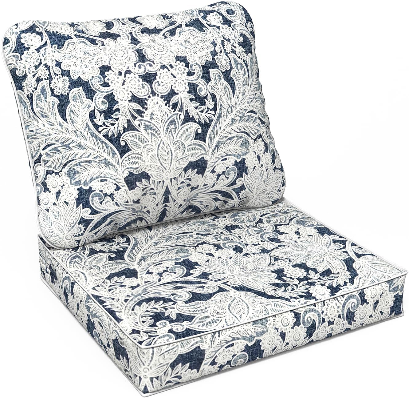 LVTXIII Outdoor/Indoor Deep Seat Cushion Patio Seat and Back Cushion Set All-Weather Replacement Chair Cushion for,Wicker Chairs and Garden Furniture Decoration, 24"x24"x4", Damask Lapis 24x24x4 Damask Lapis