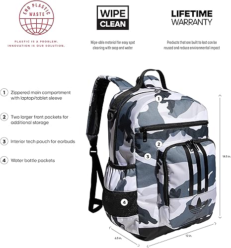 Miniatura 2 de adidas Originals Mochila National 3-Stripes 2.0, Adi Camo BlancoNegro, Mochila Nacional de 3 rayas 2.0