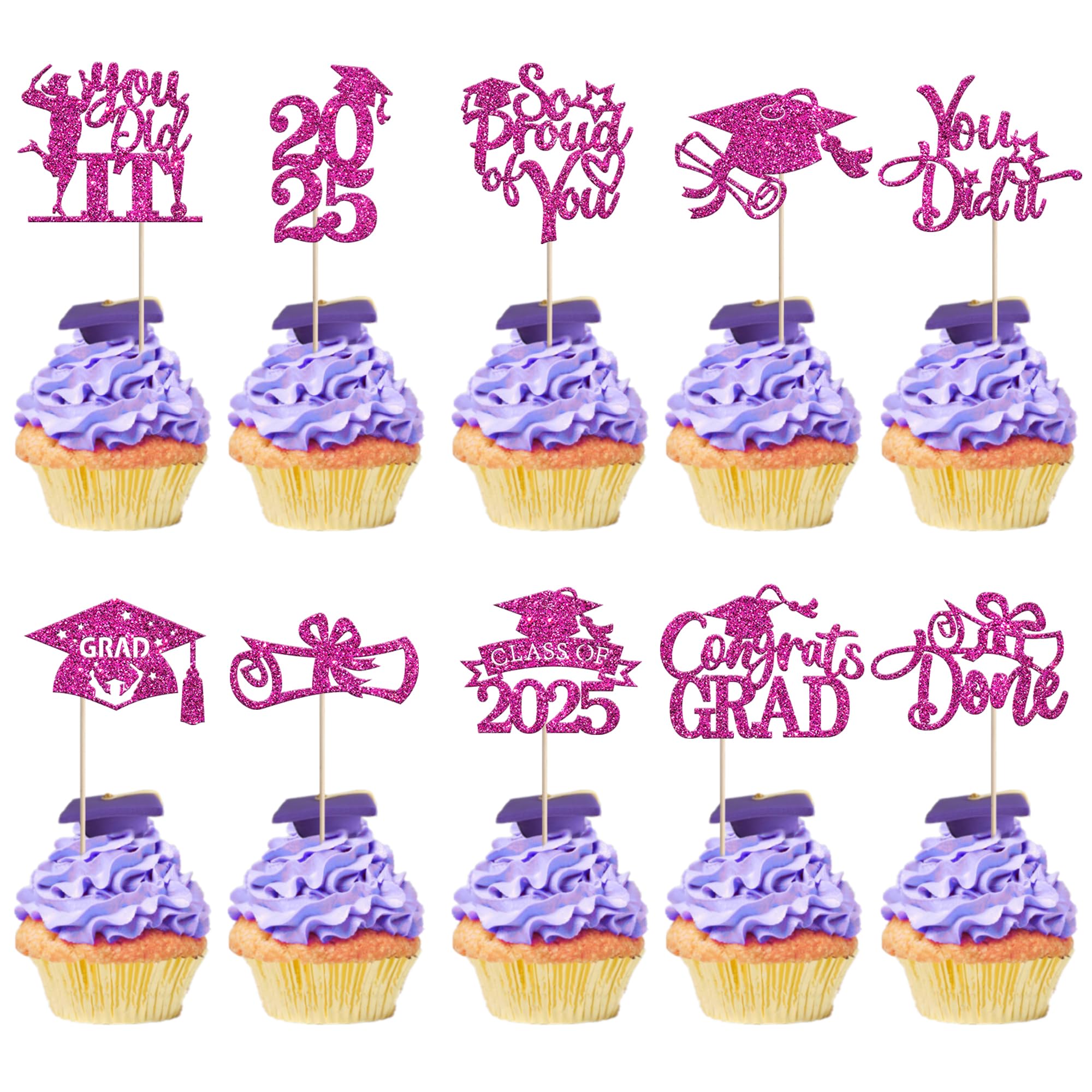 30 PCS 2025 Graduation Cupcake Toppers You Did It Diploma Done Congrats Grad Class of 2025 Cupcake Picks Grad Cap So Proud of you Cake Decorations for