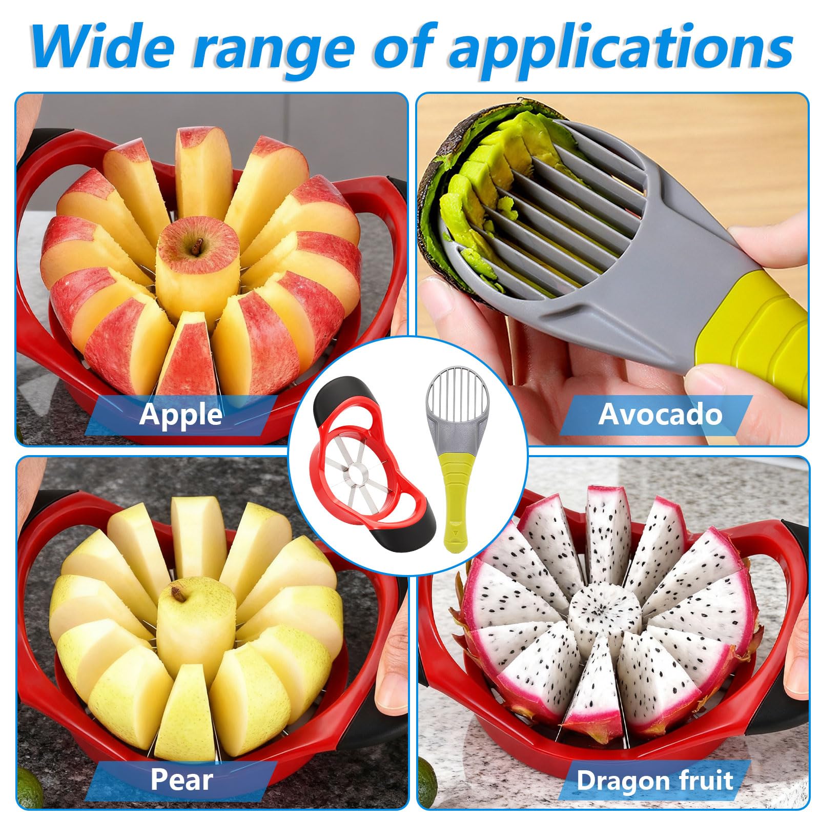 Coupe Pomme Acier Inoxydable 3-en-1 Trancheuse à Avocat Poignée Ergonomique