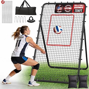 Suteck 7x4ft Volleyball Rebounder Net, 2-Net 5-Angle Trainer | Spike, Serve & Passing Practice, Solo Training, Storage Bag