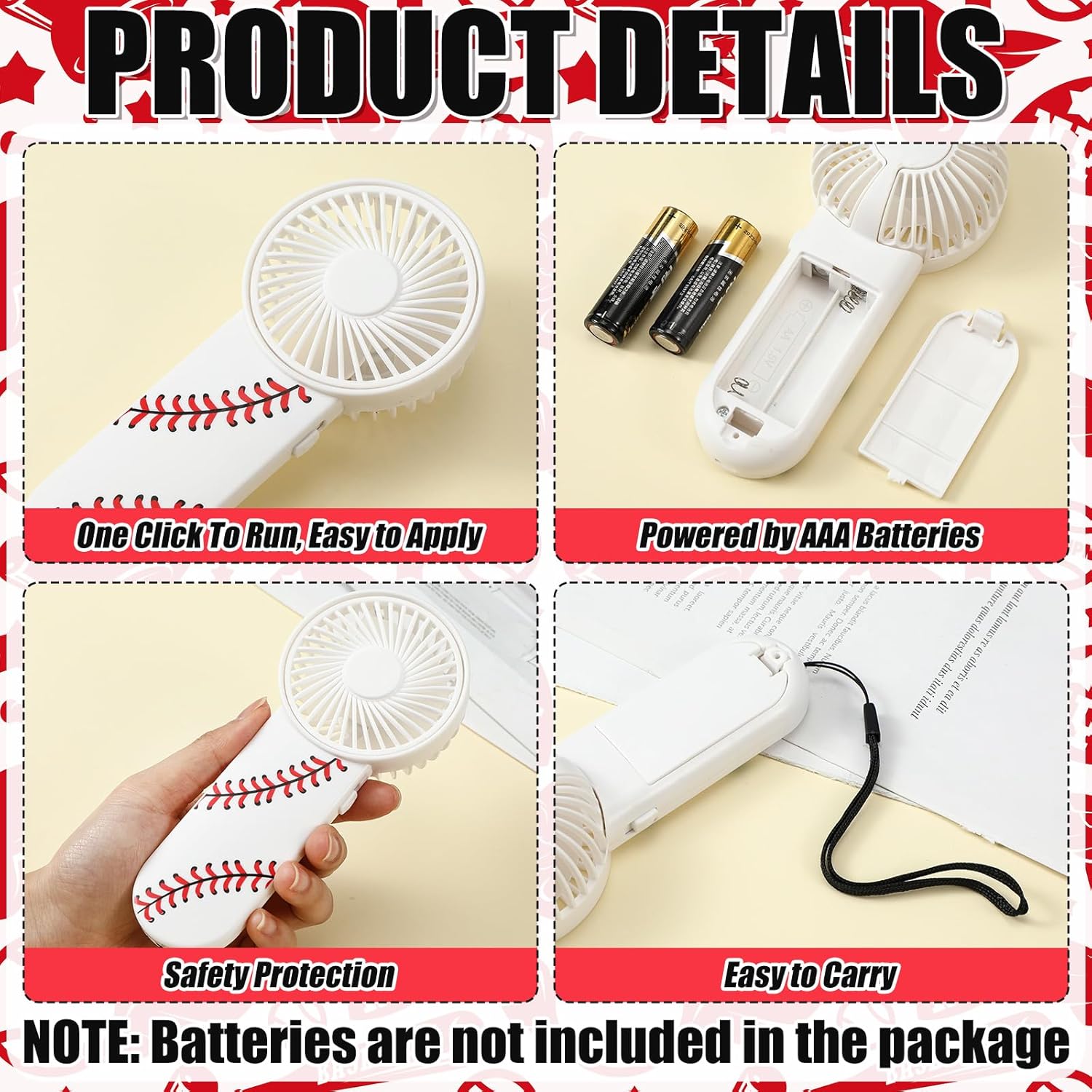 VIHOSE 24 Pack 20 oz Baseball Water Bottle and Fan Set- Sports Portable Squeeze Bottles Gift Favors for Men Team Men Players, Sports Fan, Coach Supply, Battery Not Included