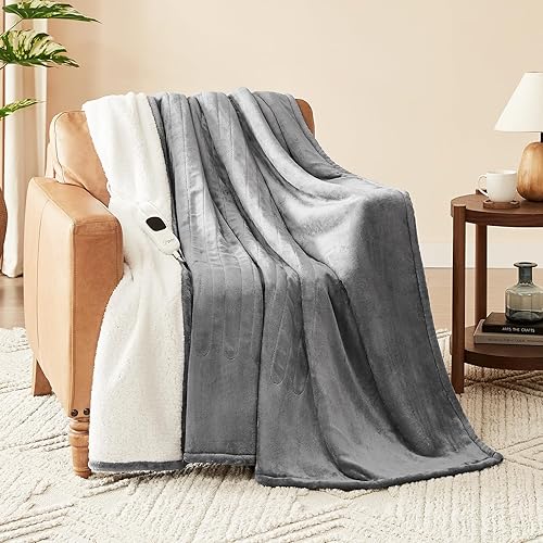 Miniatura 186 de Homemate - Manta eléctrica térmica con apagado automático en 1, 2, 4, 6 u 8 h, 10 niveles de calor, tela de franela y sherpa, protección contra 01