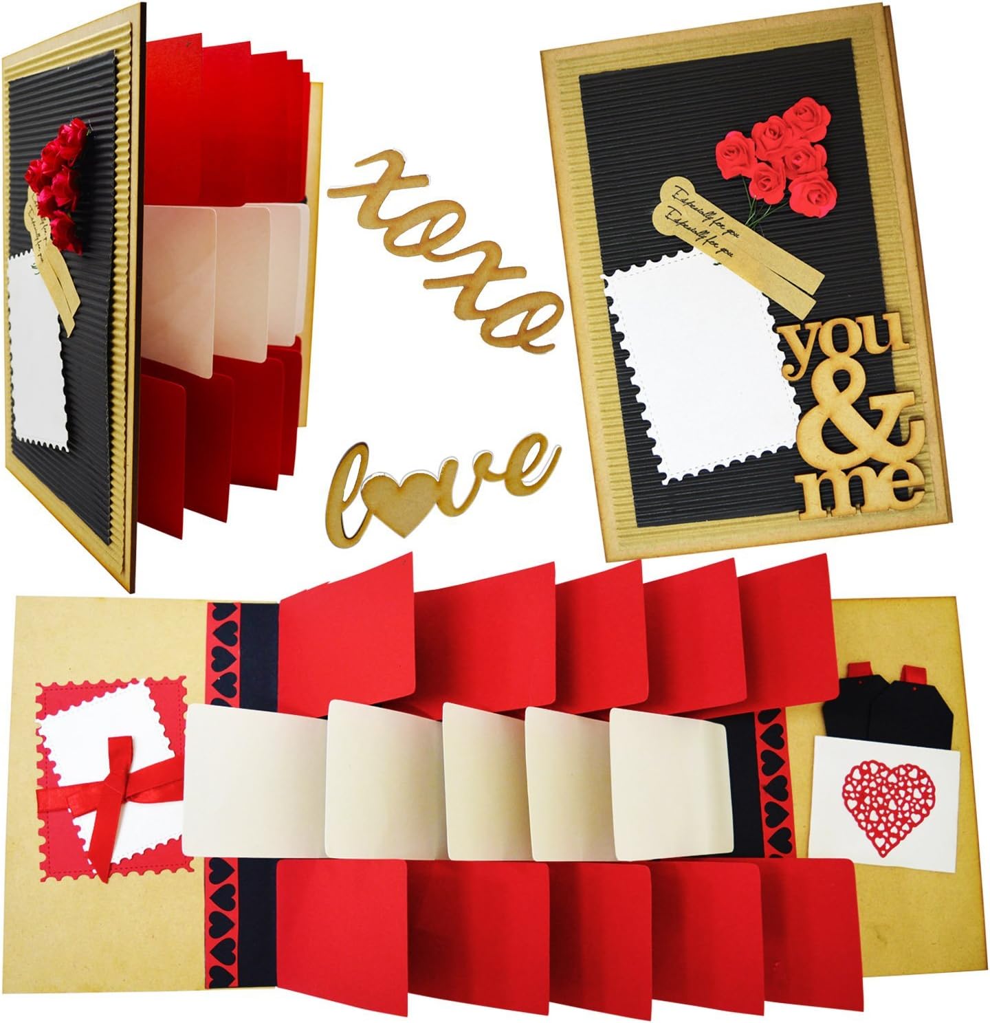 DecuT Fly Scrapbook Album for Birthday/Scrapbook Album for Memories/Scrapbook Album for Love and Anniversary Customized with Your Photos RED