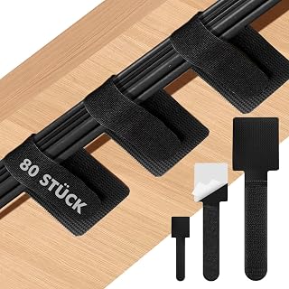 shinfly 80 Stück Kabelmanagement Schreibtisch, Selbstklebende Kabelbinder
