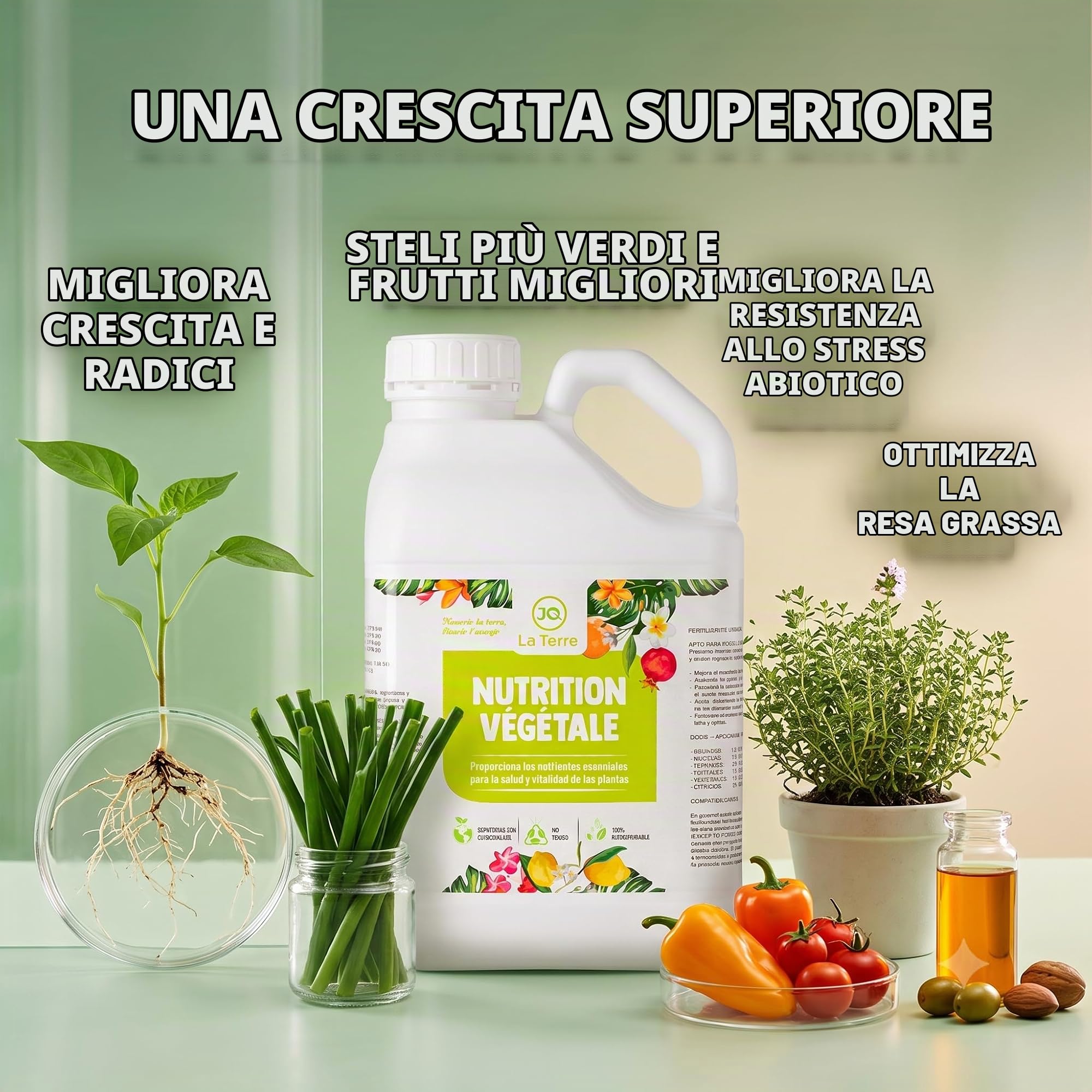 CONCIME LIQUIDO UNIVERSALE 5 LITRI con nutrienti essenziali per Orto, Frutteto, Giardino, Prato, Interni ed Esterni. Crescita delle foglie e dei frutti, radicazione e resistenza.