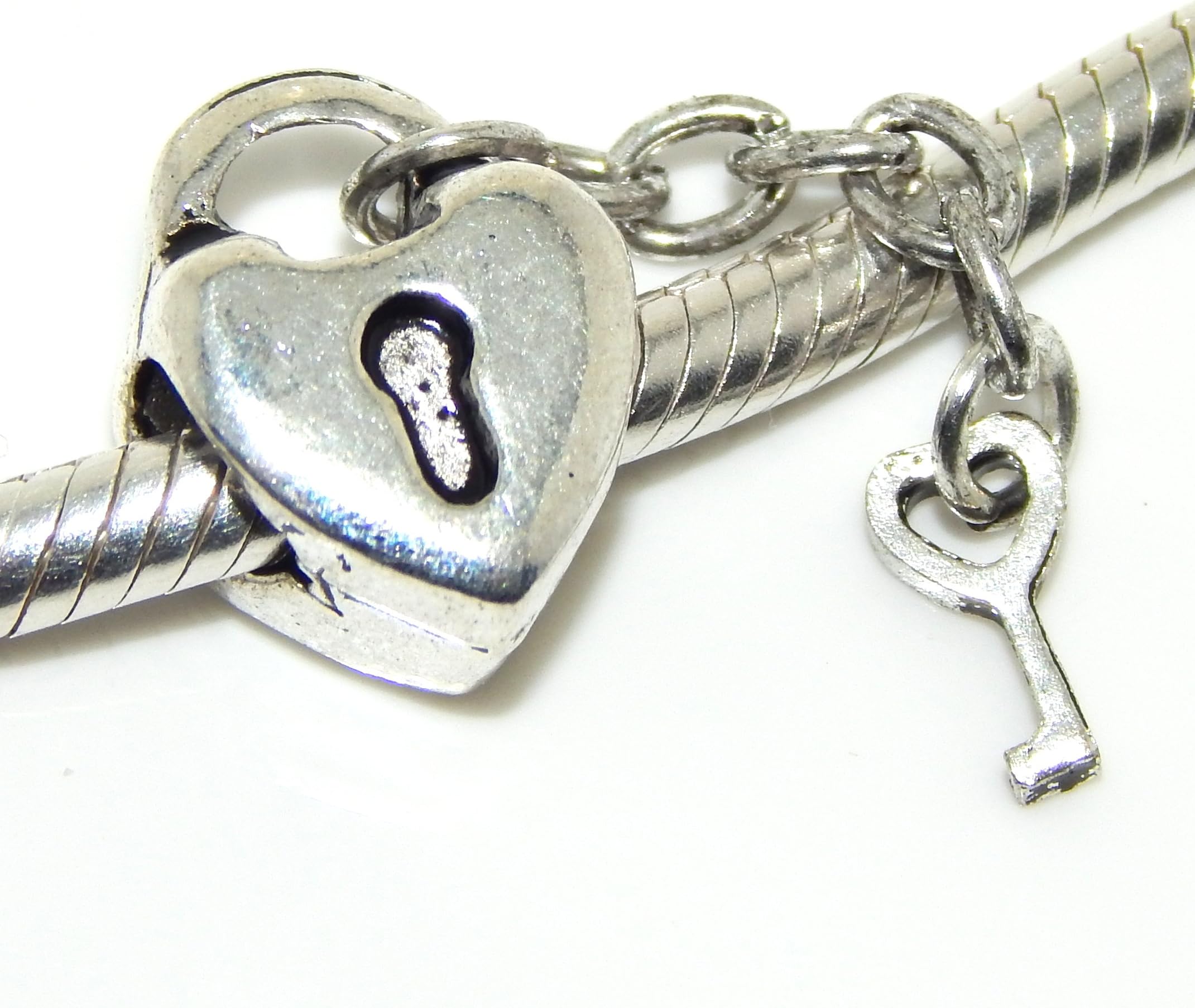 Jewelry Monster "Heart Lock and Key" Charm Bead for Snake Chain Charm Bracelet