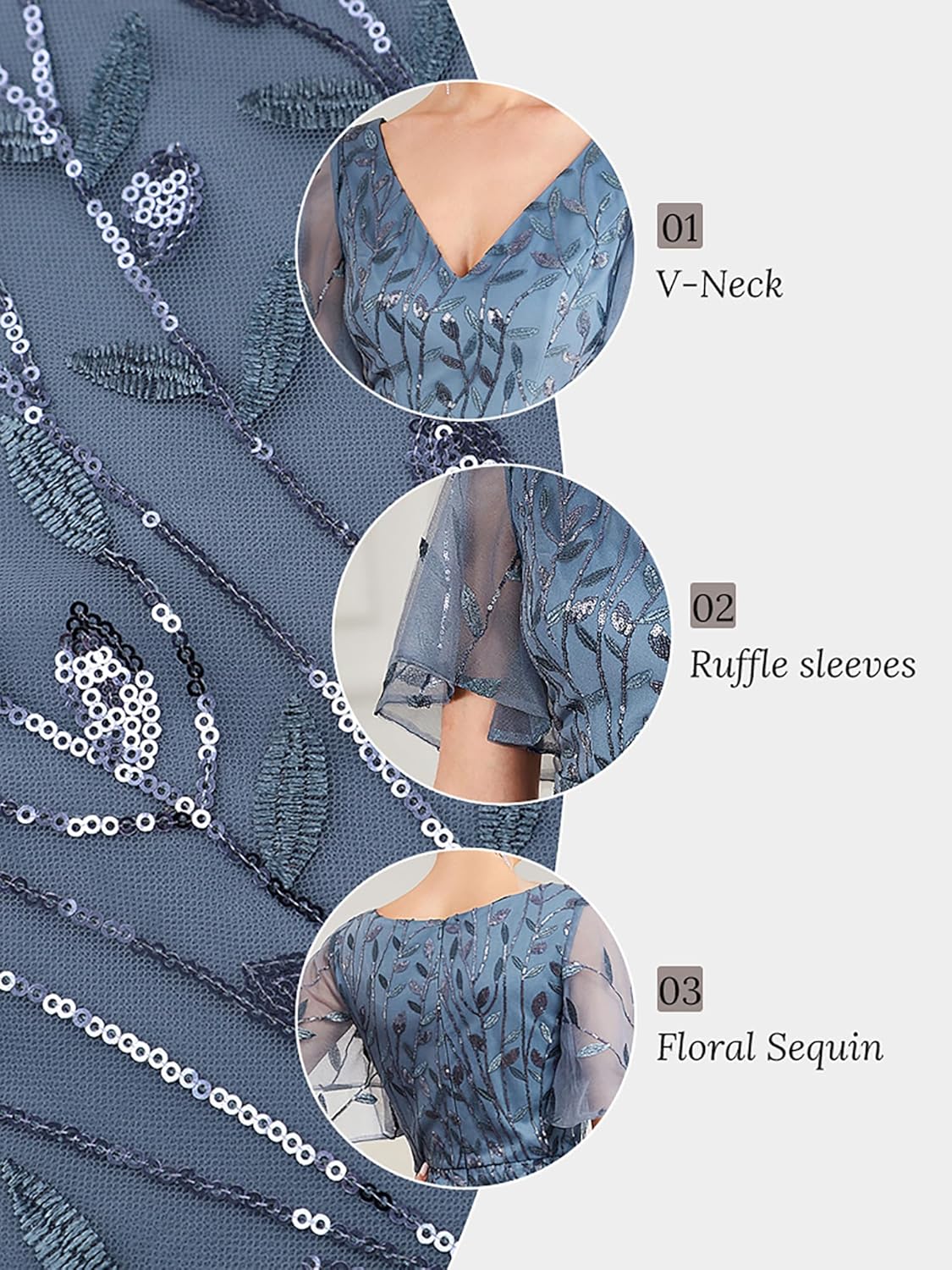 Ever-Pretty Women's Sequin Formal Dresses V-Neck Ruffles Sleeves Embroidery Mermaid Long Evening Prom Dress - Image 4