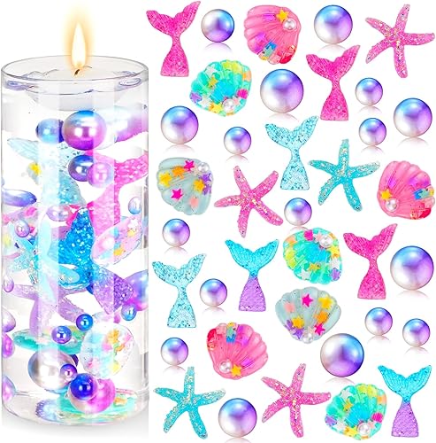 Jutom 10150 piezas de centro de mesa de sirena de relleno de sirena para mesas, concha, cola de pez, estelleroide, cuentas de perlas multicolor,