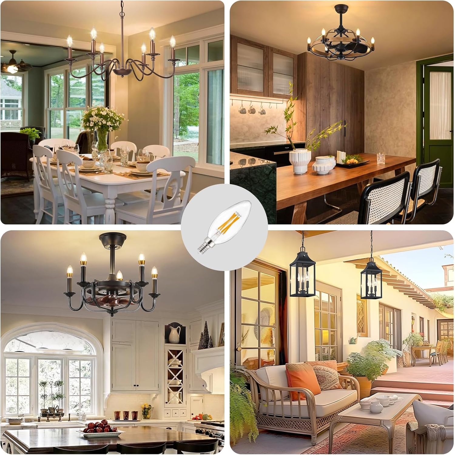 Depuley LED Light Bulbs E12: Candelabra Candle Light Bulb 4W Equivalent 40W Incandescent - LED Chandelier Light Bulbs 2700K Soft White - C35 Clear Filament Bulb E12 Base 500 LM 90+ CRI 12 Pack