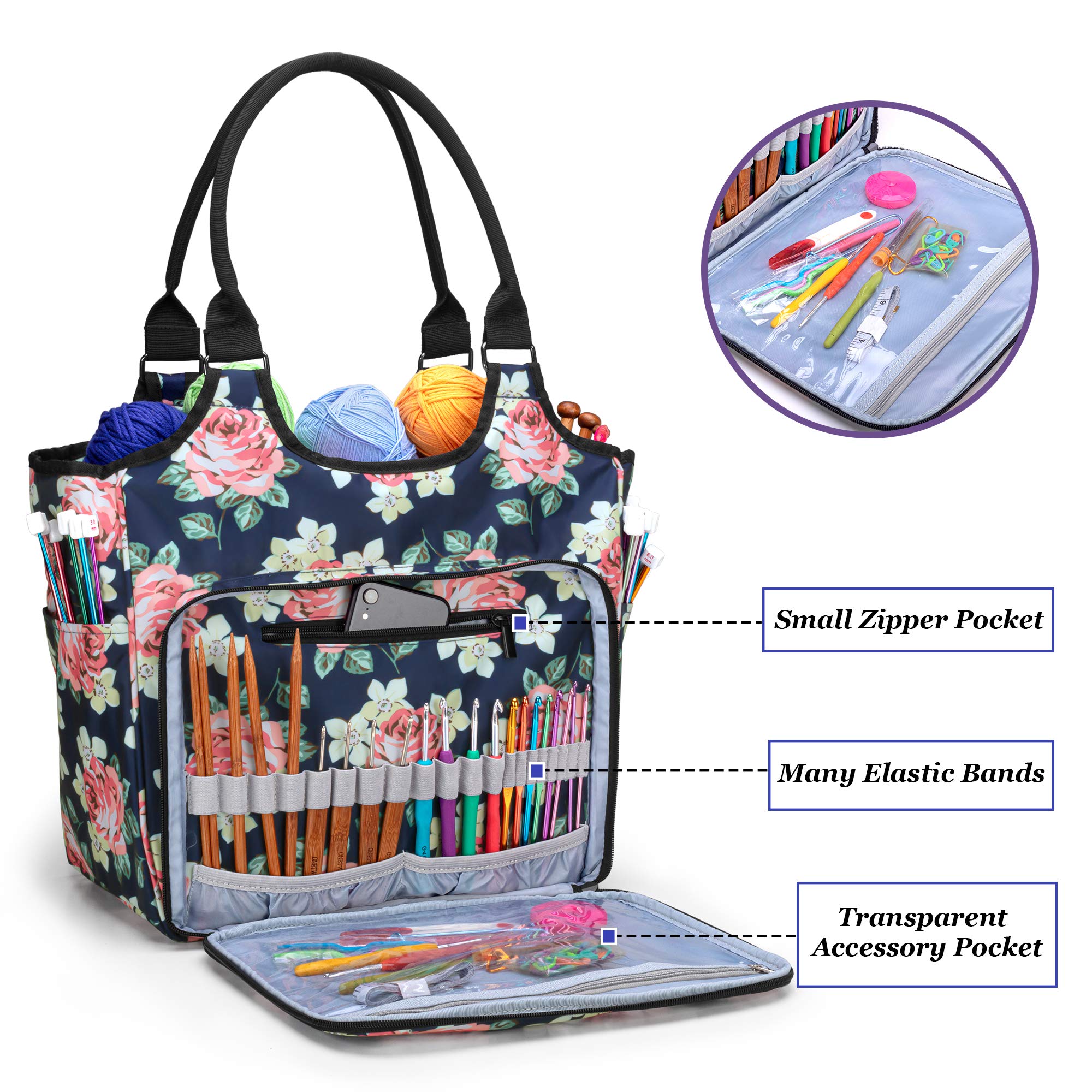 Crochet Bag Organizer YARWO Knitting Tote Bag - Yarn Storage Organizer ...