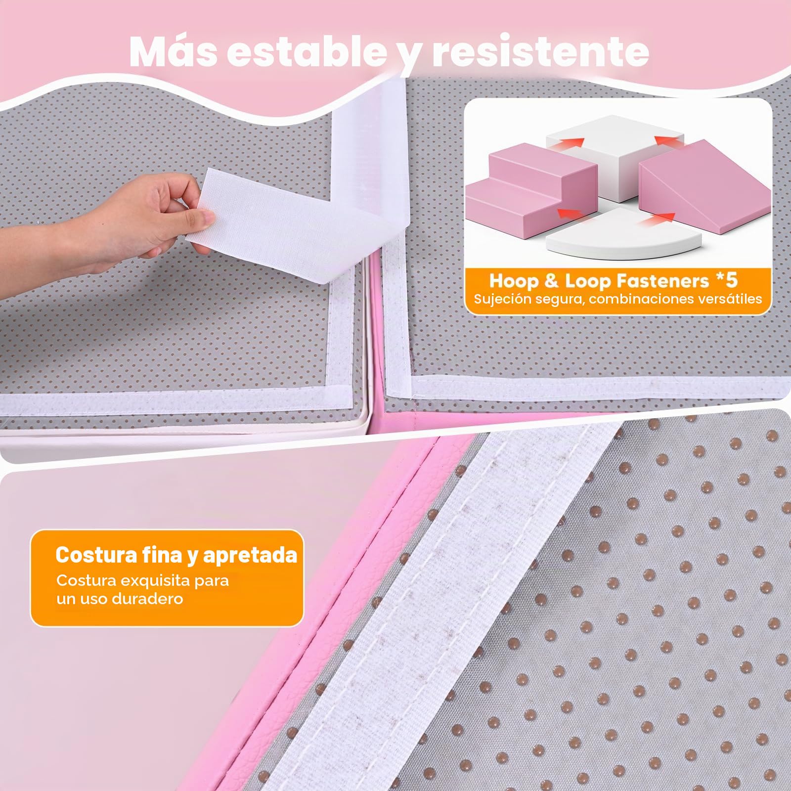 4 piezas de bloques blandos de espuma antideslizante, bloques de escalada combinables para niños, juego para interior, color rosa y blanco