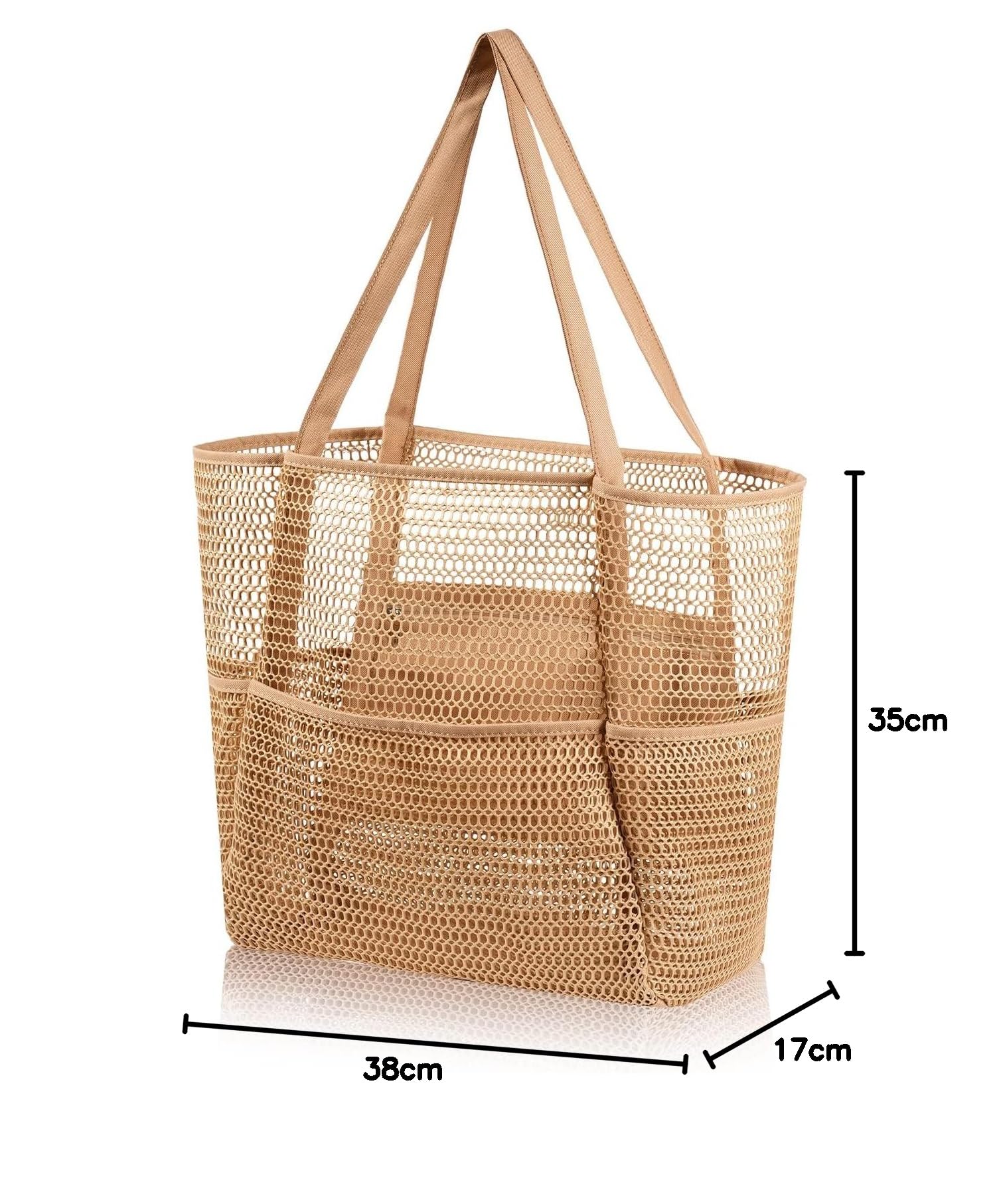 Borsa da Spiaggia Pieghevole in Rete Grande, Donna, Tasche Multiple e Cerniera, per Viaggi Picnic