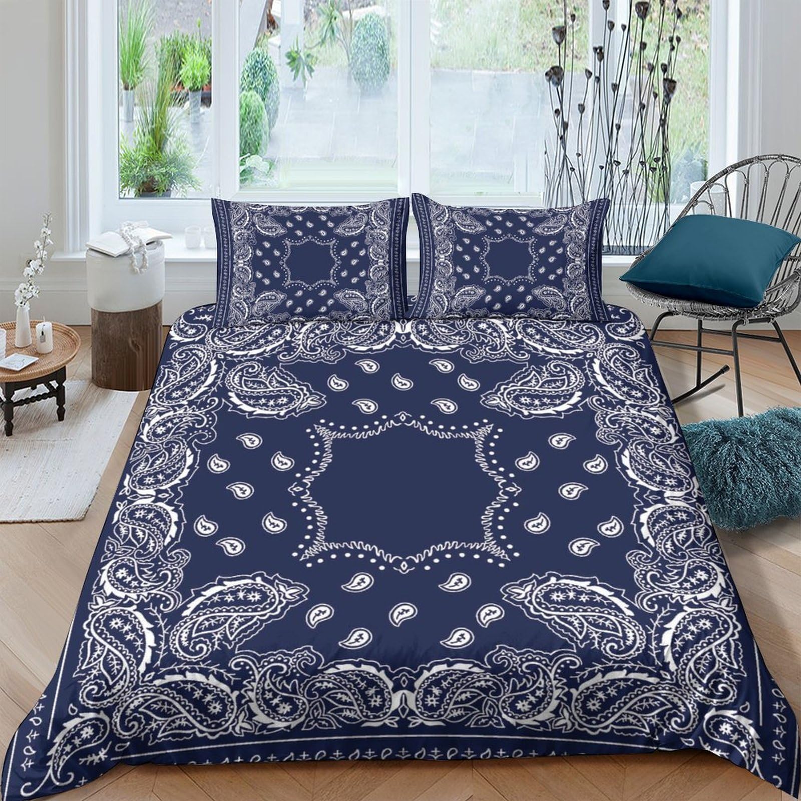 Ctjqhvkz Style-1 3D Printed Paisley Navy Blue Fitted Sheet Microfiber Soft Breathable Mandala Bed Cover For Bedroom Decor Single（135X200cm）