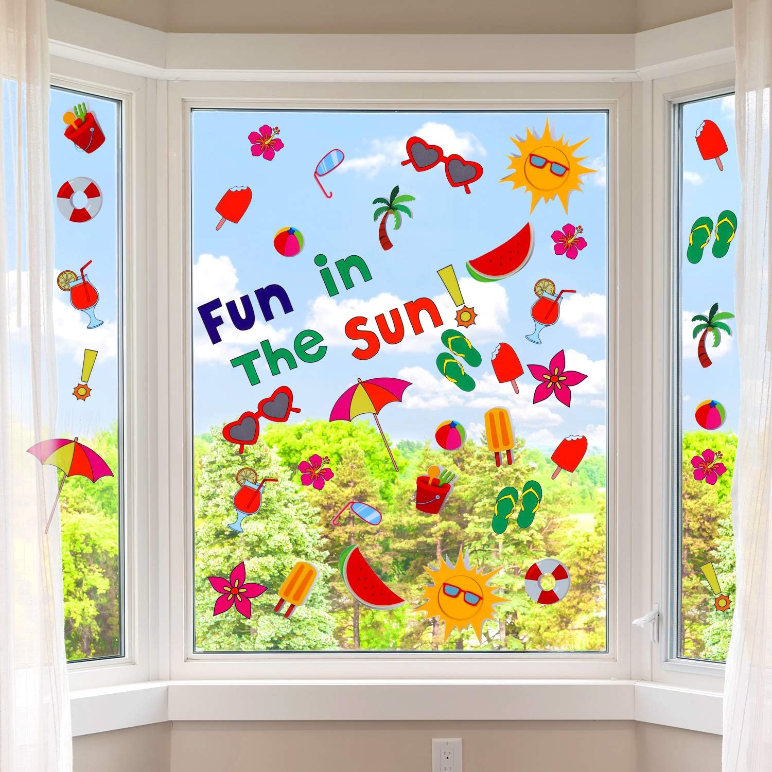 200 Pieces Summer Window Clings Fun in The Sun Static Stickers Window