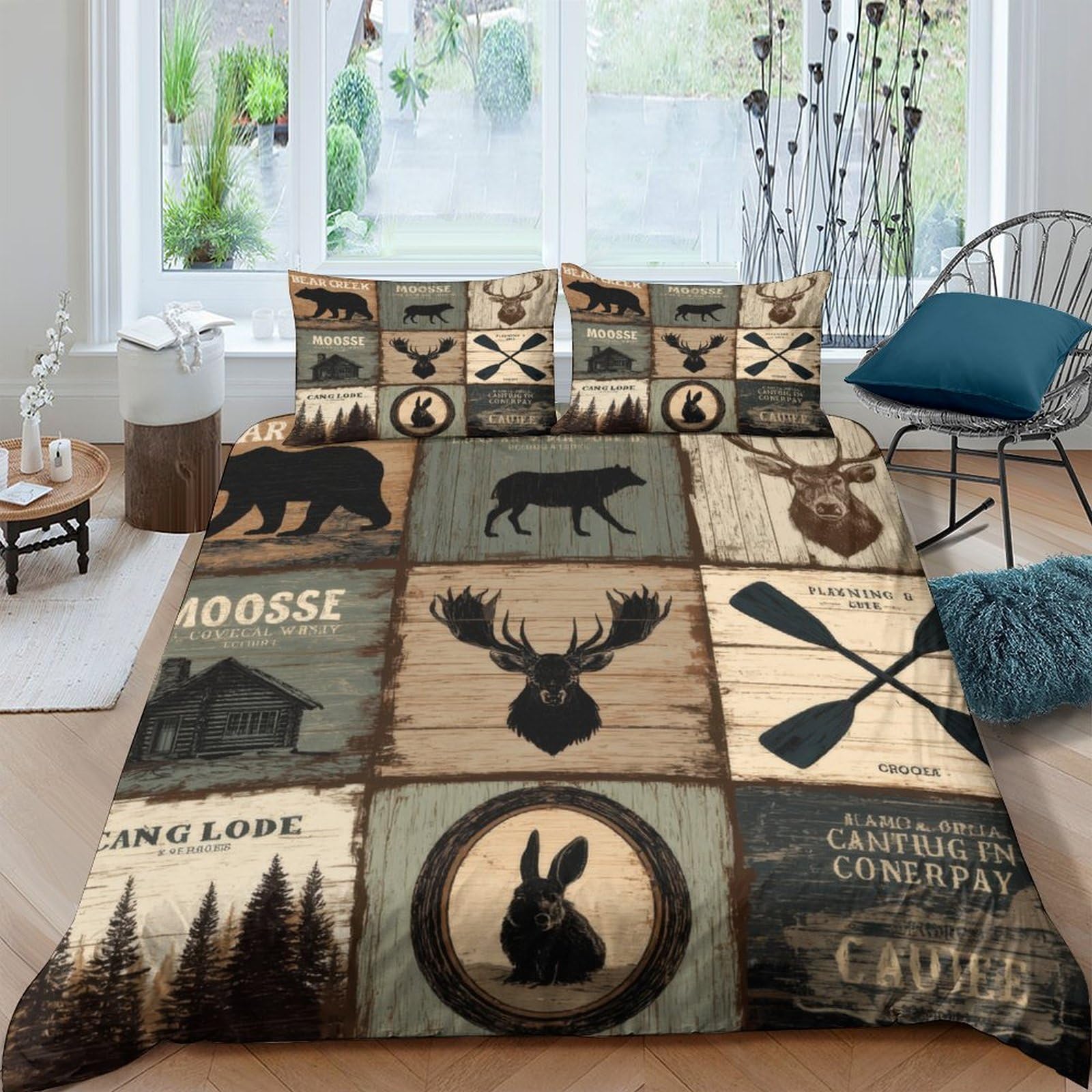 Ctjqhvkz Style-2 3D Printed Forest Animal Fitted Sheet Microfiber Soft Breathable Lodge Plaid Bed Sheet For Bedroom Dorm Mattress Decor Single（135X200cm）