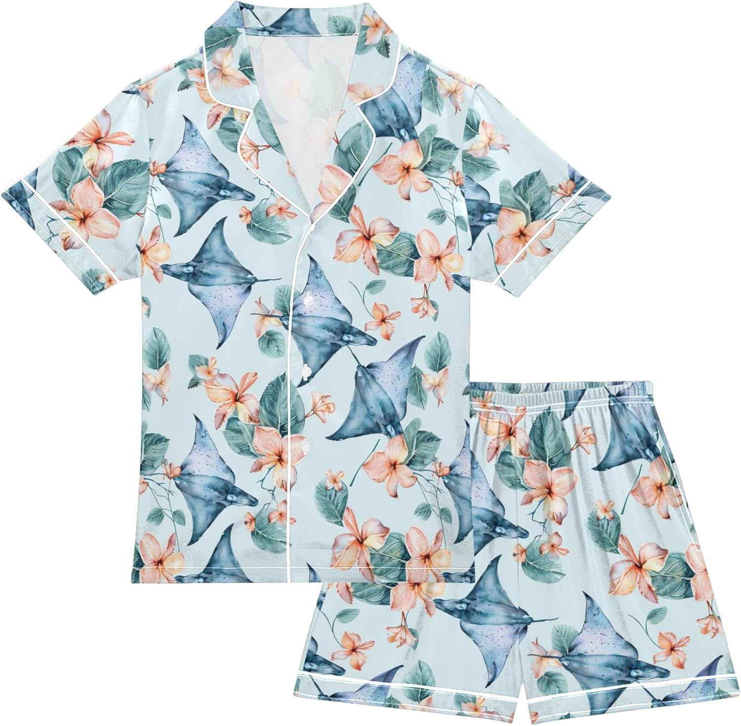 Silk Pajama Sets Short Sleeve Pajamas Soft Sleepwear 2 Piece Pjs Set