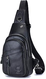 SCHLATUM Genuine Leather Crossbody Bag for Men Casual Sling Chest Bag Men Sling Bags Man Bag Crossbody, Black