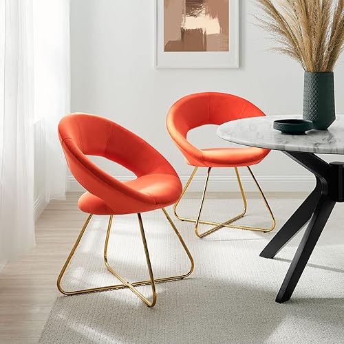 Modway Nouvelle Moday - Juego de 2 sillas de comedor de terciopelo de alto rendimiento, color dorado y naranja