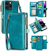 Vista 1 de MInCYB Funda tipo cartera para iPhone 13 Pro Max con 10 ranuras para tarjetas, magnética, desmontable, con bloqueo RFID, funda de piel sintética