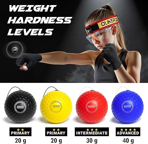 Miniatura 4 de Pelota refleja de boxeo para niños, pelota de boxeo de 4 niveles con 2 diademas, 1 par de guantes y 1 gafas, perfecta para reacción, velocidad de