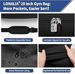 45L Sac à bandoulière sport - 20 inch Weekender Duffel Sac pour le voyage, entraînement, fitness, entraînement (noir)