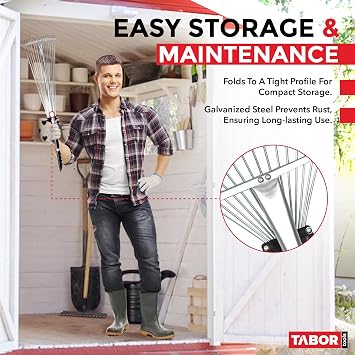 TABOR TOOLS J16A Adjustable Metal Leaf Rake with Expandable Head 8-23, Collapsible & Telescopic Grass Rake for Lawns, Garden & Yard, Ideal for Leaves, Shrubs & Small Areas