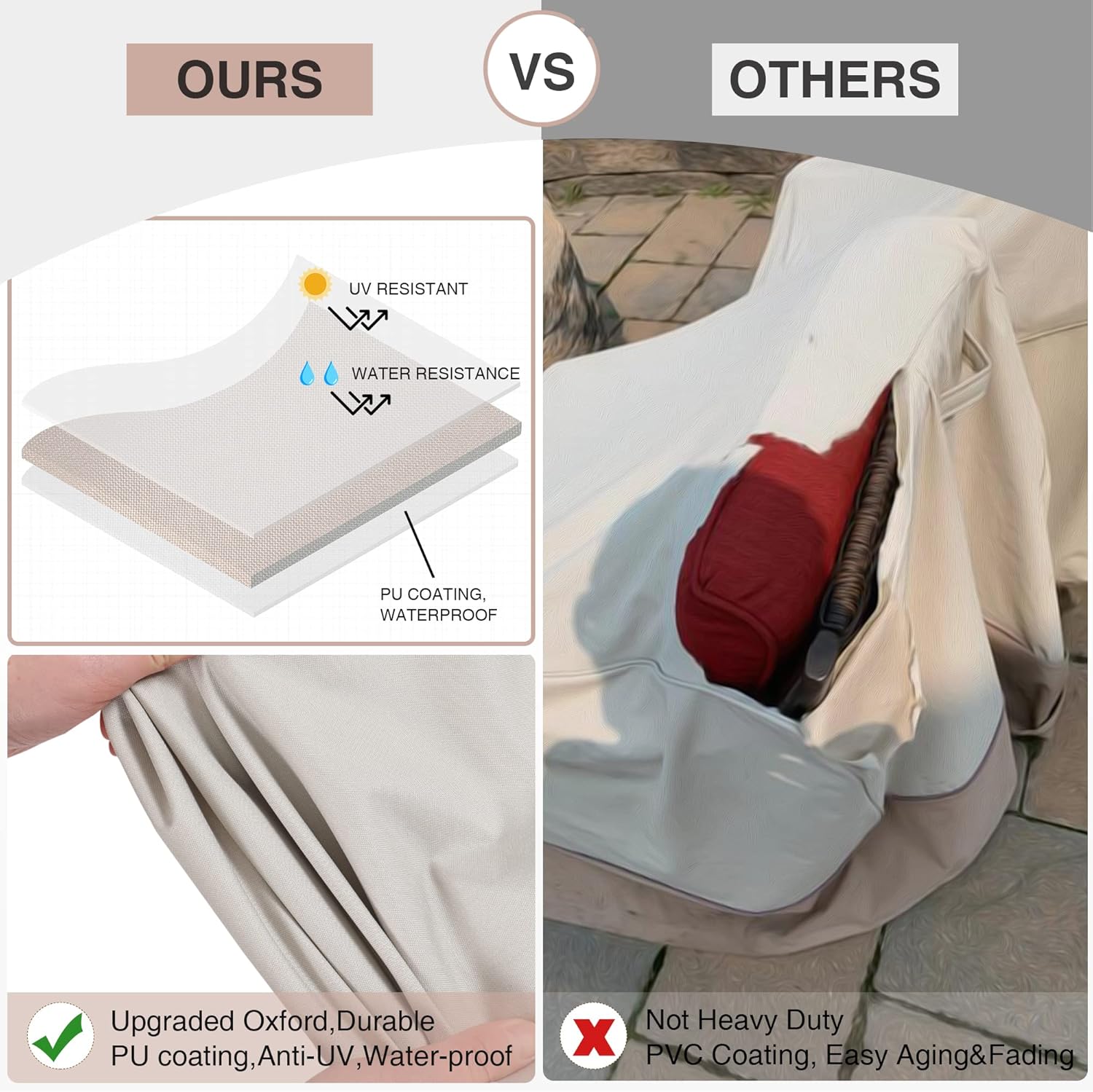 NATURAL EXPRESSIONS Patio Chair Covers Set of 2, Large Outdoor Chair Covers Waterproof, Anti-UV/Wind, Patio Furniture Covers for High Back Chair, Rocker, Swivel Chair, Deep Seat Chair (Beige)