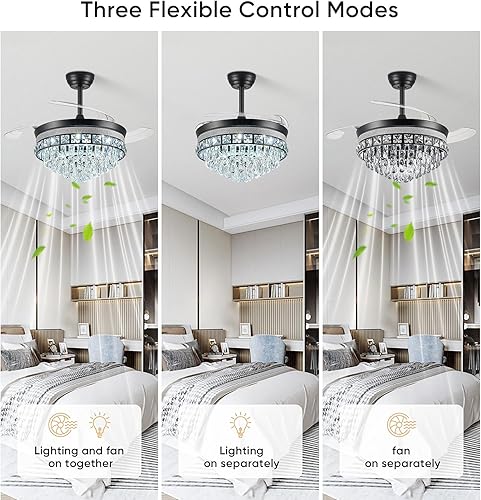 Miniatura 9 de Ventilador de techo de 42 pulgadas con luz, ventilador de araña para dormitorio, sala de estar, LED regulable, ventilador de techo retráctil de