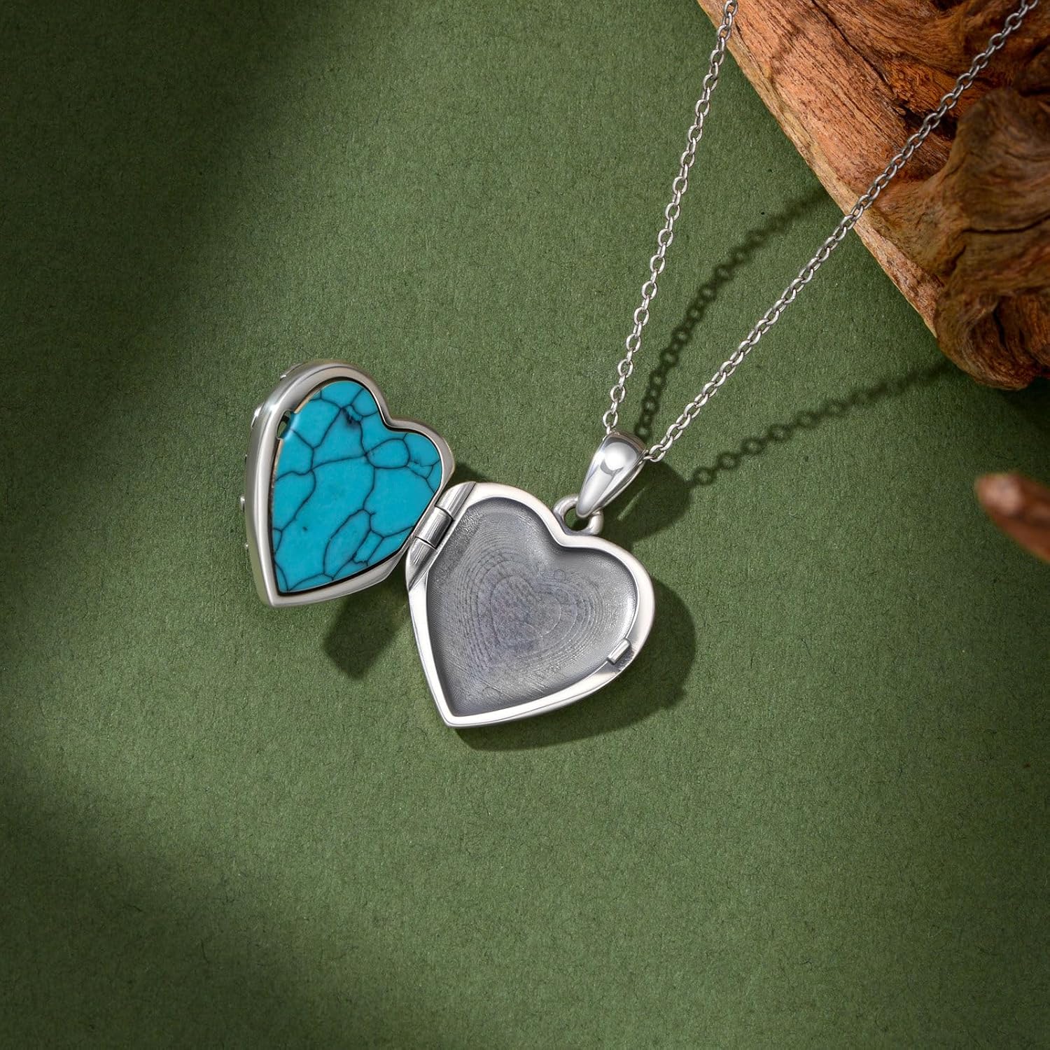 Real Turquoise Tree of Life Locket Necklace That Holds 1 Picture 925 Sterling Silver Heart Shaped Photo Locket Pendant for Women - Image 3