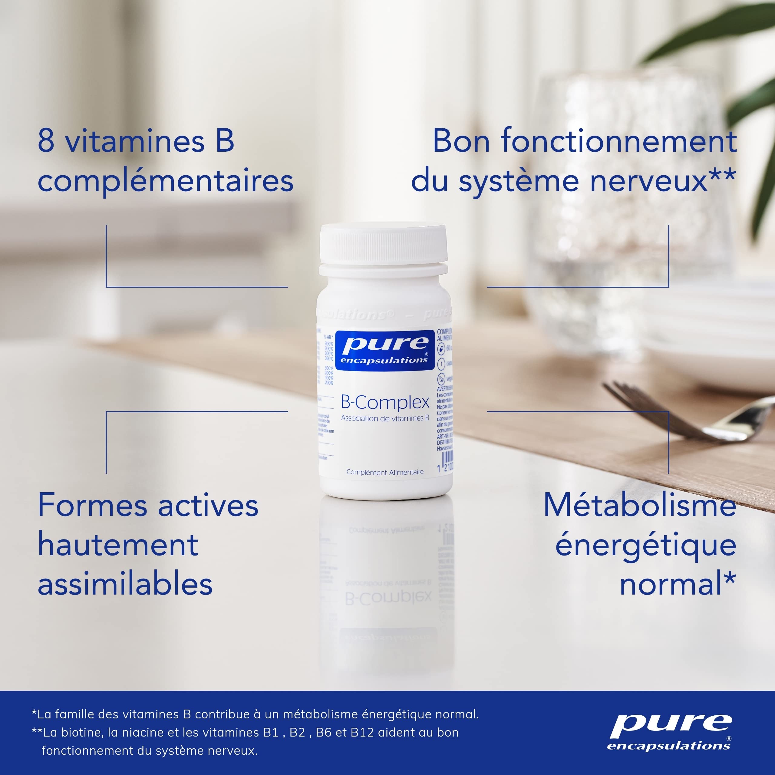 Pure Encapsulations - B-Complex - Association de 8 Vitamines B Hautement Assimilables - Contribue à Un Métabolisme Énergétique Normal - 60 Gélules Véganes