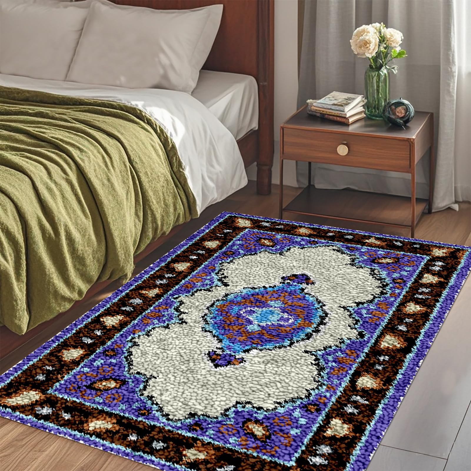 QUIYAEZY Zestaw szydełkowy z wiązanymi ściegami, zestaw dywaników szydełkowych 75 x 110 cm DIY haczyki zatrzaskowe, dywaniki i płótno, dywaniki do wystroju domu