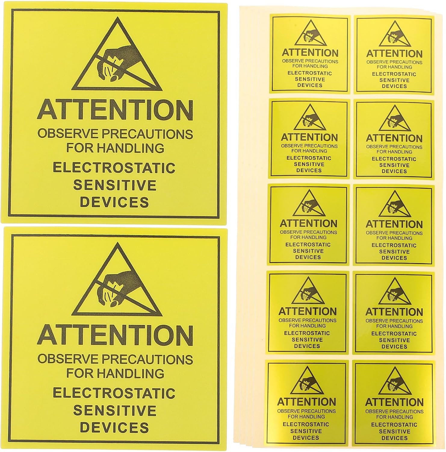 450pcs Yellow Static Warning Stickers Electrostatic Cautious Decals Paper Labels Reliable Adhesive Not Easy to Fall Industrial Safety Sign for Packaging and Shipping