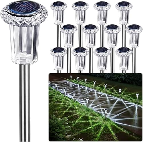 Luces solares para exteriores, paquete de 12 luces solares LED para exteriores, impermeables, IP65, luces solares para caminos exteriores, jardín,