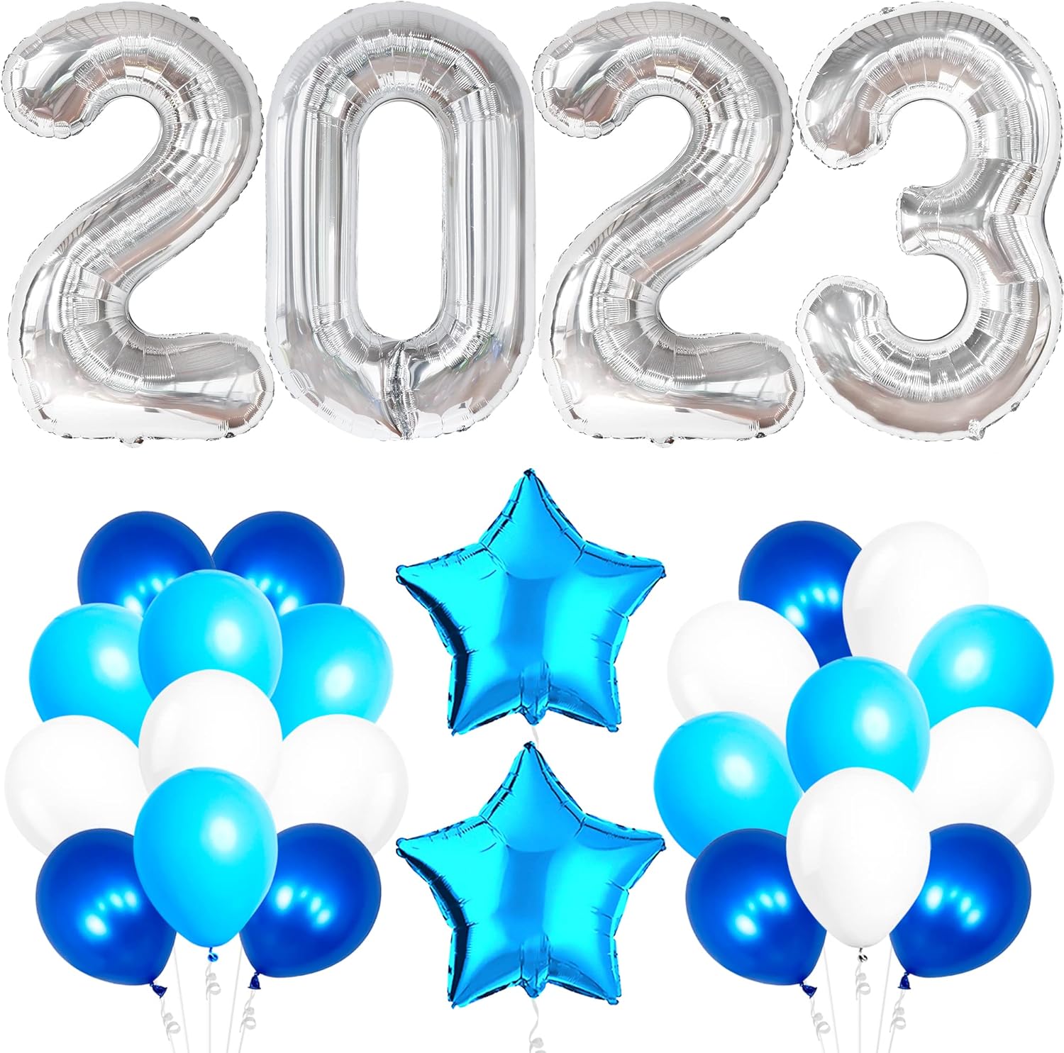 Blue and Silver Graduation Party Decorations 40 Inch, Silver 2023 Balloons with Blue Star