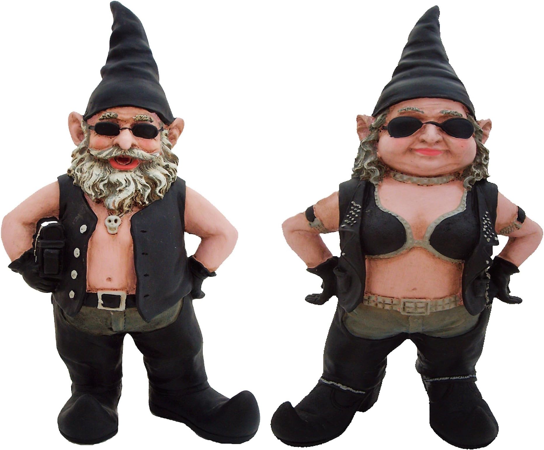 Nowaday Gnomes - "Biker Dude & Babe The 8.5" H Biker Gnomes in Leather Motorcycle Riding Gear Home & Garden Gnome Figurine