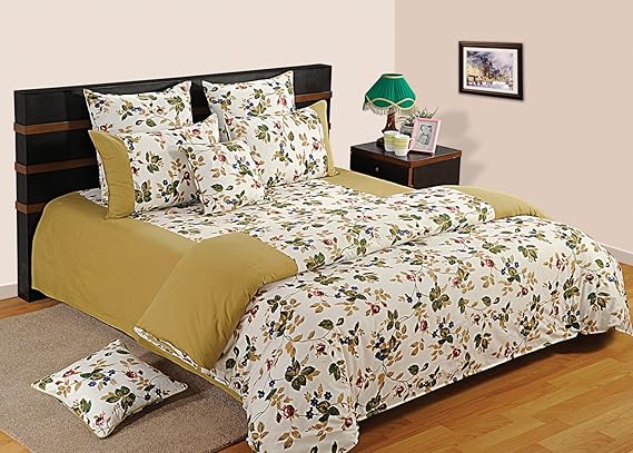 Swayam Shades of Paradise Printed Cotton Double Duvet Cover - Beige (TSR02-619 )