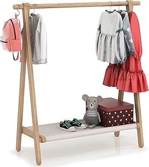 VOGUSLAND Dress up Rack, Child Garment Rack, Kids Clothing Rack with Storage Shelf (Natural Beech, 38" L x 14.5" W x 40" H)