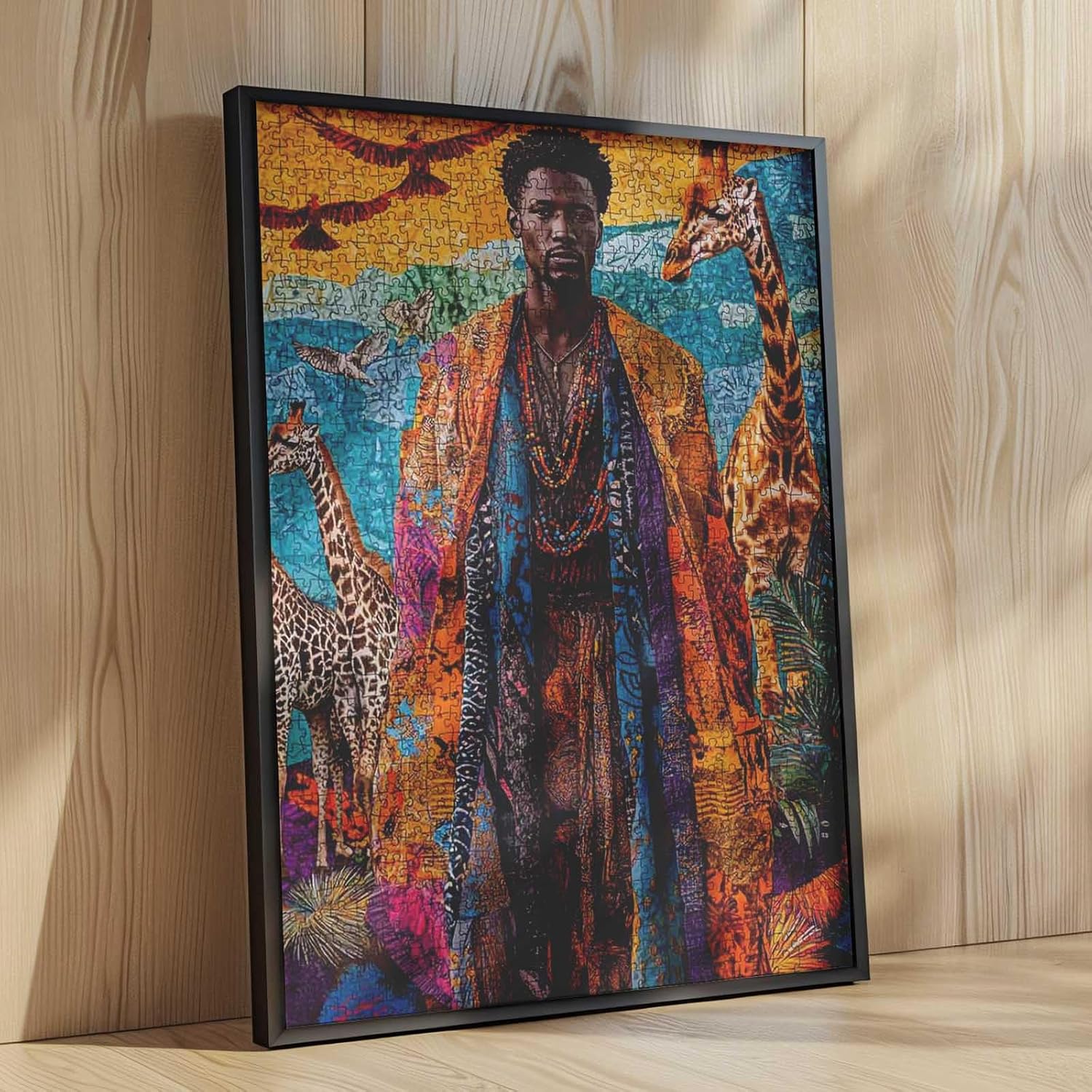 Africa King Jigsaw Puzzles 1000 Pieces for Adults, Families (Black Man,Giraffes,America Eagle,Jungle，Animal/Wildlife) Pieces Fit Together Perfectly 19.7''x27.6''inch Performance Frameable Puzzle Art