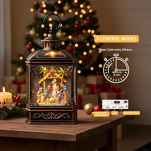 Miniatura 3 de Globo de nieve de Navidad remolino brillante belén con música, forro USBfunciona con pilas, linterna de agua iluminada para festivales de Navidad,