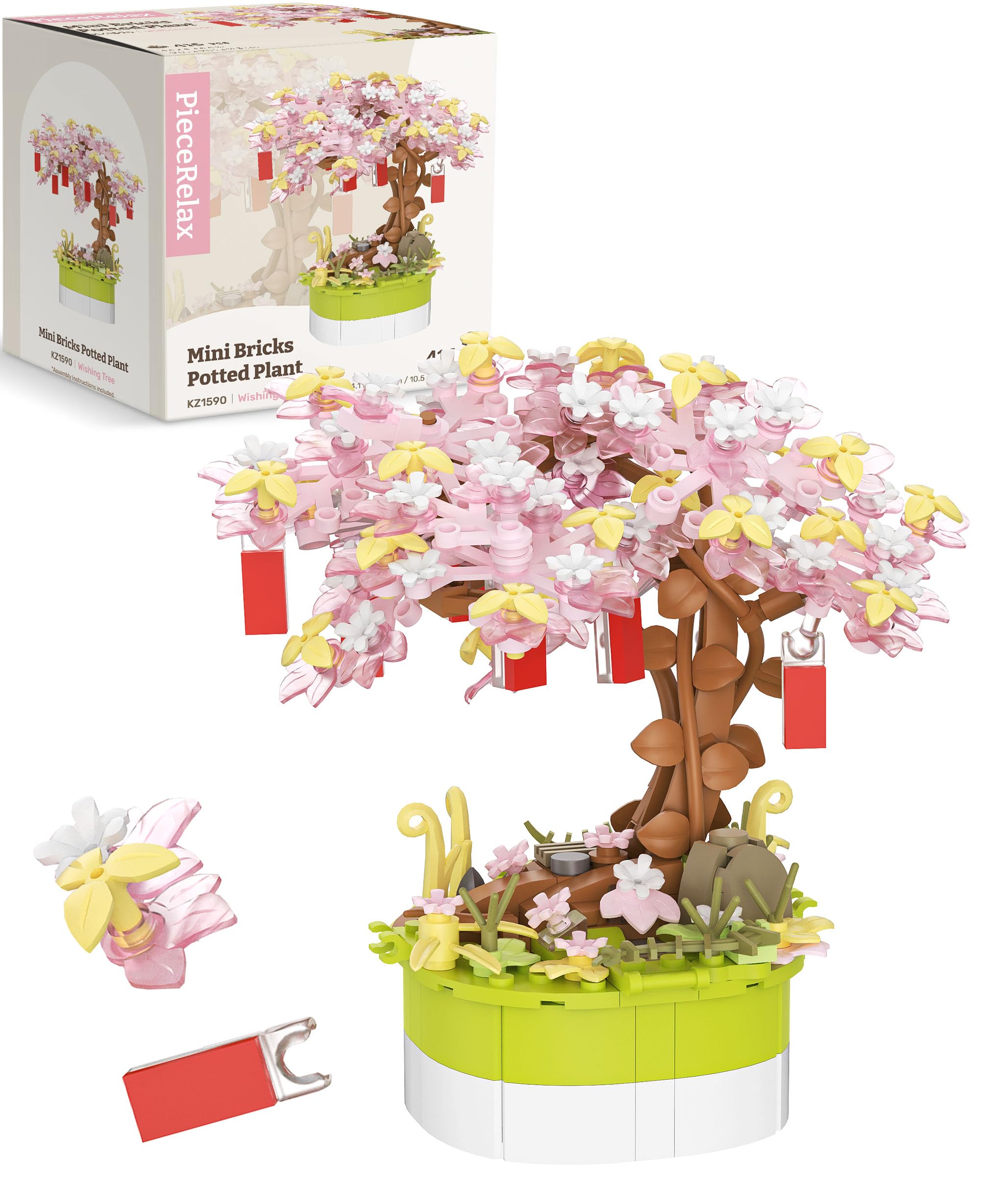 PieceRelax Flower Building Decoration Set, Mini Bricks Potted Wishing Tree