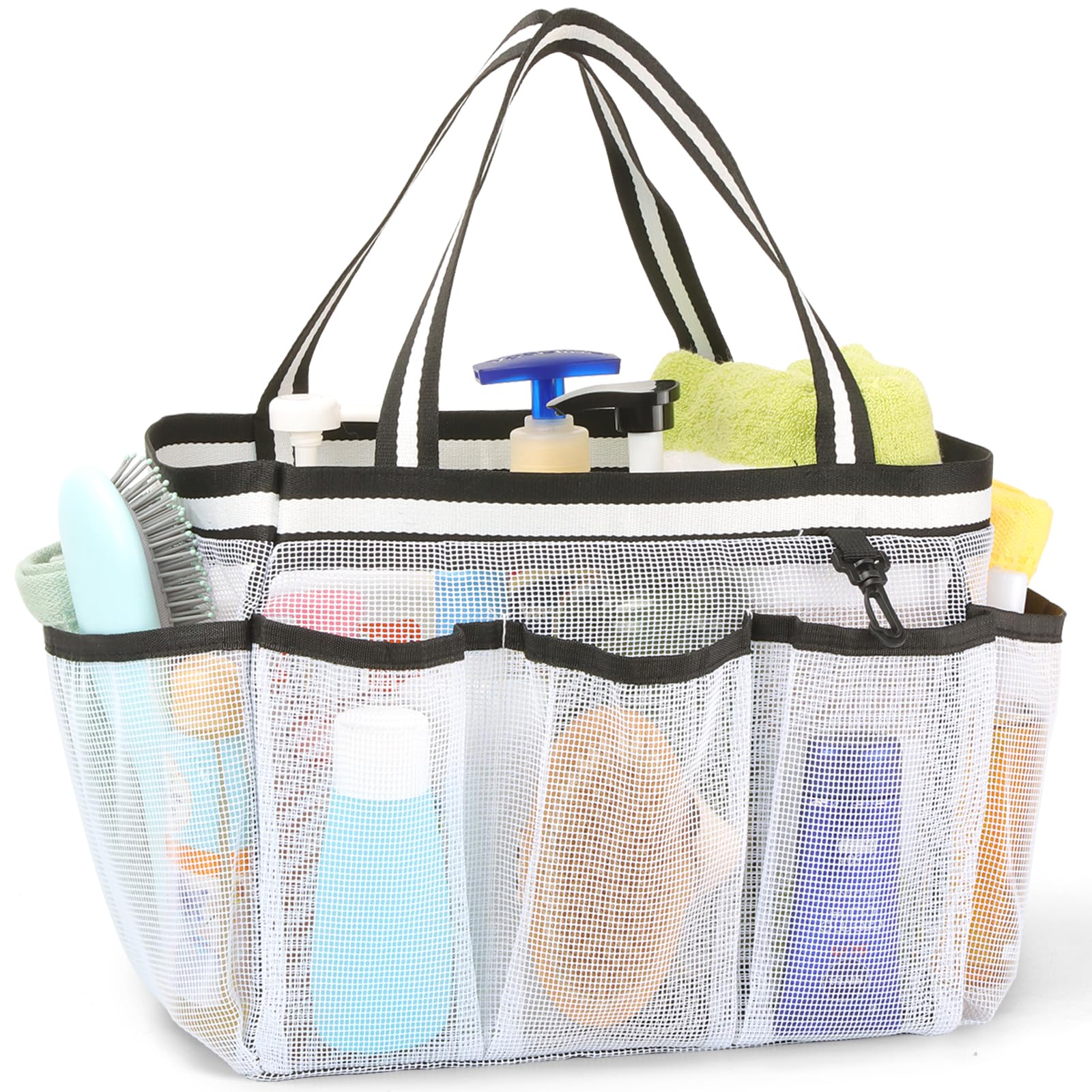 fiezkaa XL Mesh Shower Caddy Portable Bathroom Shower Basket, Quick Dry Shower Bag Dorm Room Essentials for College Students Girls Boys Camping Travel Gym (White)