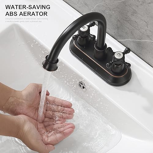 Miniatura 3 de KirlystonE Grifo de lavabo de baño de bronce aceitado, grifo de tocador central de bronce de 4 pulgadas con asas cruzadas